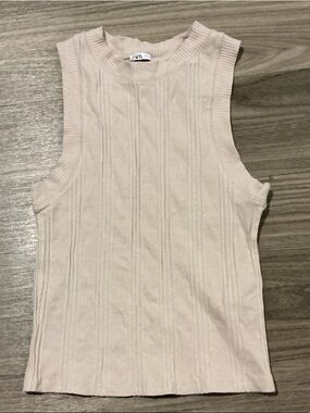 Zara Ribbed Sleeveless Tank Top - Light Cream